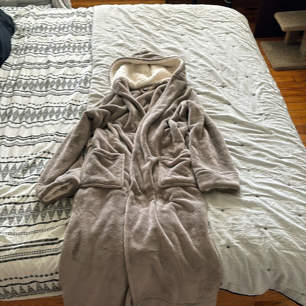 L.L. Bean Plush Hooded Robe in Beige